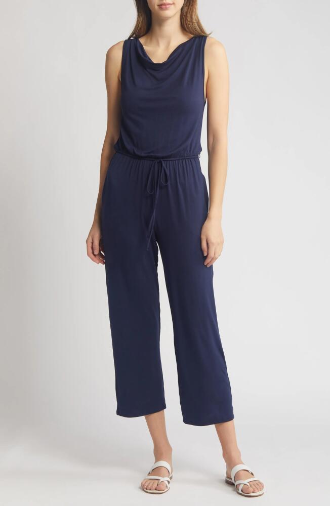 Loveappella Cowl Neck Crop Jumpsuit in Navy Cover