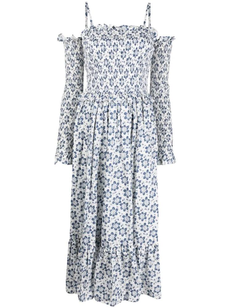 Polo Ralph Lauren floral-print cold-shoulder midi dress - Blue Cover