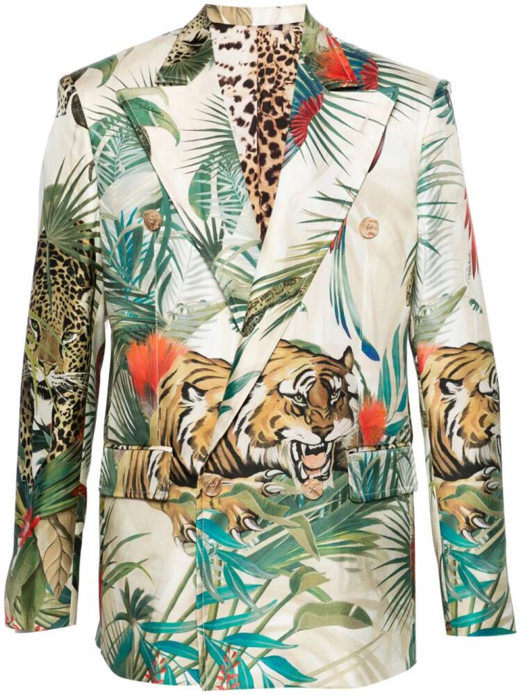 Roberto Cavalli jungle-print silk blazer - Neutrals Cover