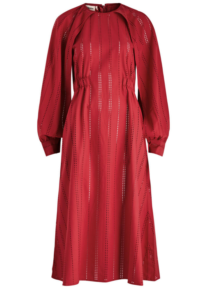 Lovebirds Laser-cut Twill Midi Dress - Red Cover