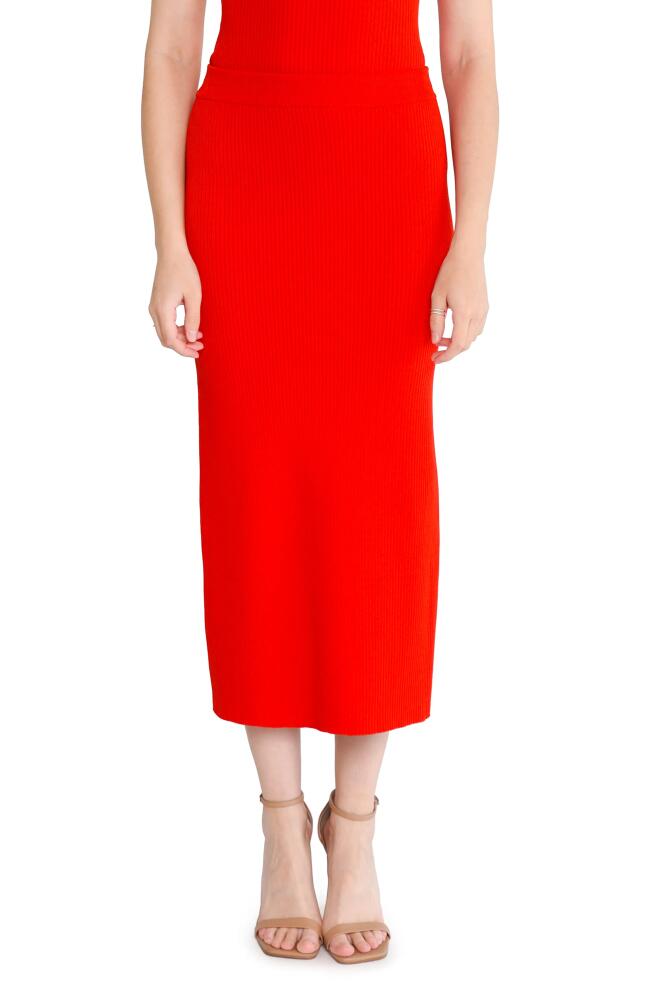 WAYF Elody Rib Knit Midi Skirt in Red Cover