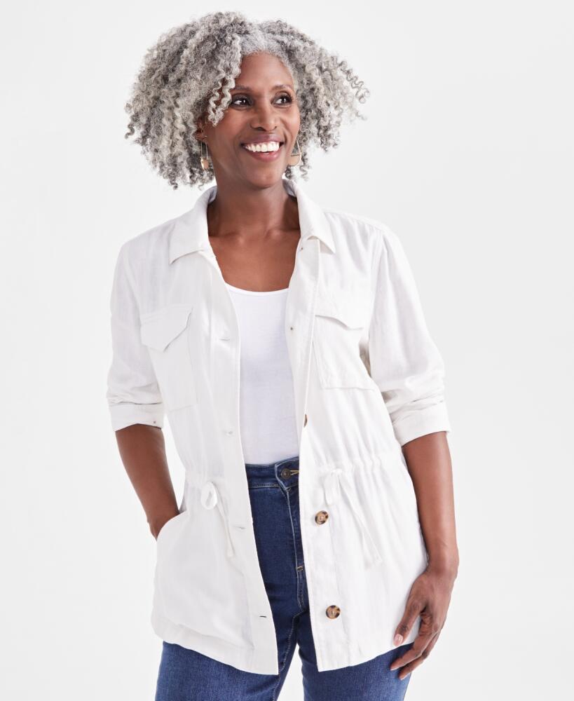 Style & Co Women's Linen Blend Long-Sleeve Field Jacket, Created for Macy's - Natural Cover