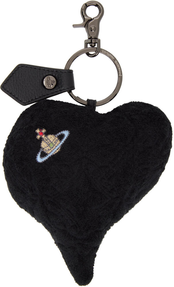 Vivienne Westwood Black Towelling Plush Heart Keychain Cover