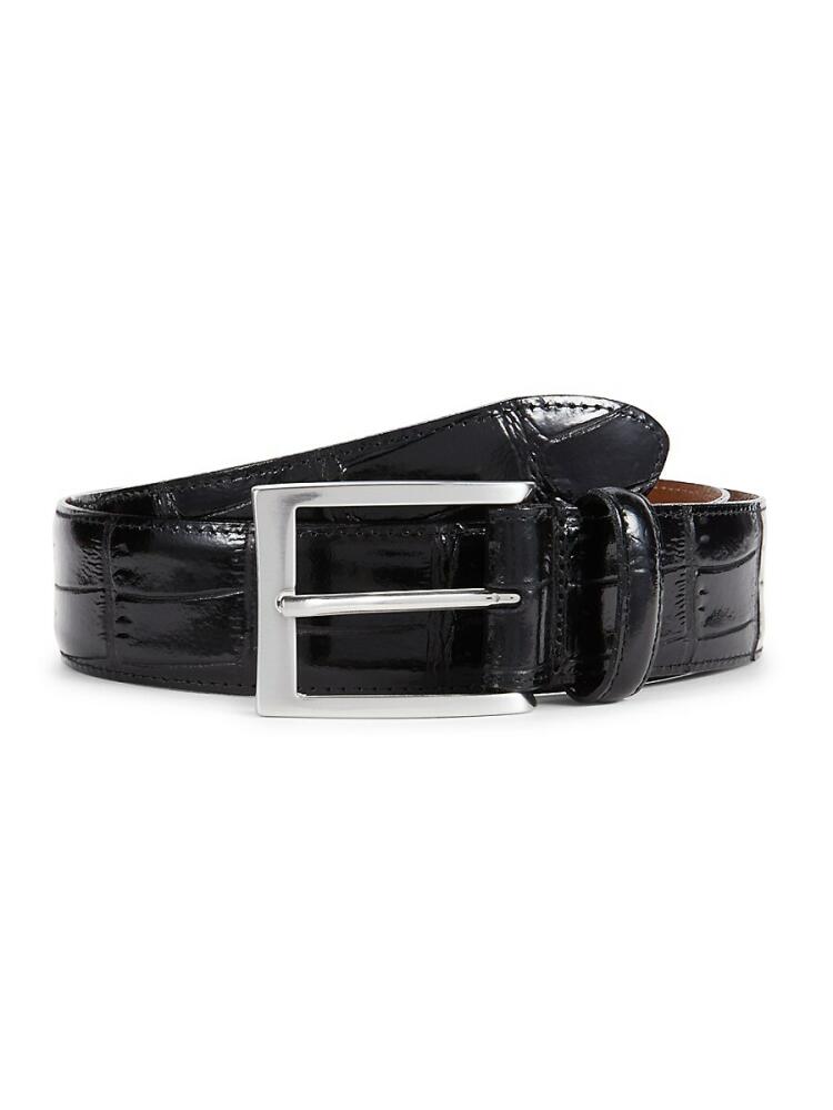 W. Kleinberg Men's Croc Embossed Leather Belt - Black Cover