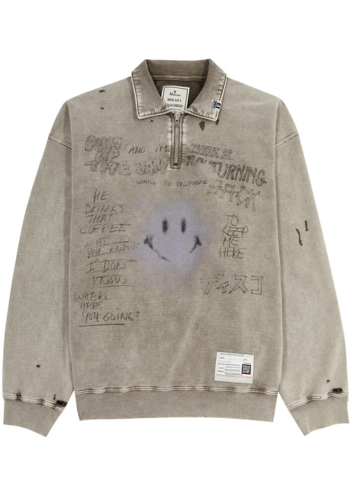 Maison mihara yasuhiro Printed Cotton Half-zip Sweatshirt - Beige Cover