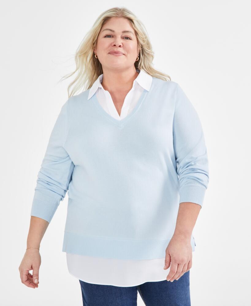 Style & Co Plus Size Twofer Sweater, Created for Macy's - Cool Dusk Cover