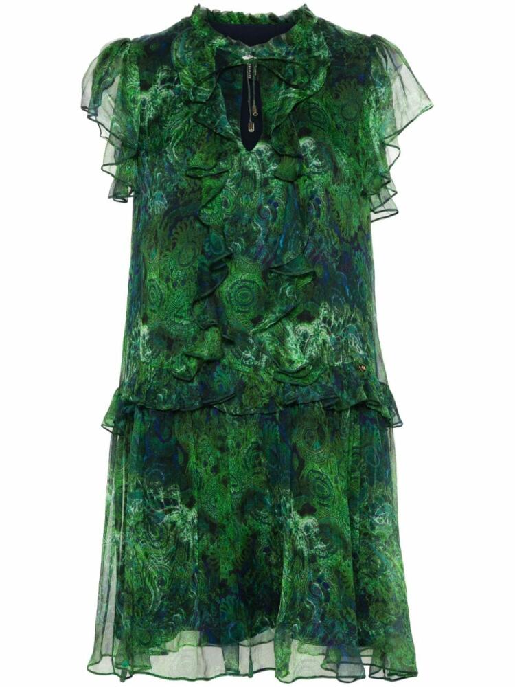 NISSA ruffled paisley silk mini dress - Green Cover