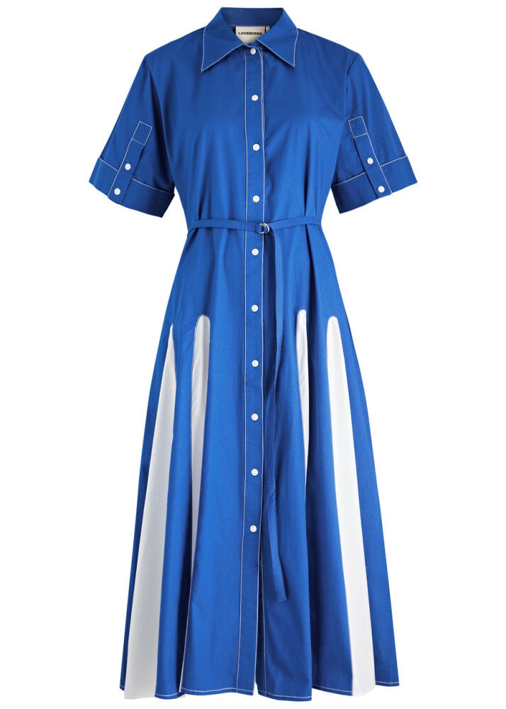 Lovebirds Colour-blocked Cotton-poplin Midi Shirt Dress - Blue And White Cover