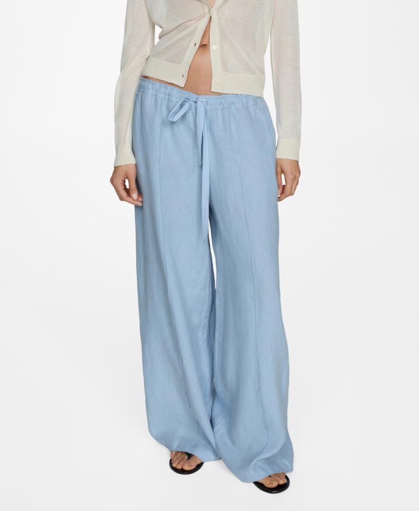 Mango Women's Linen Wide-leg Pants - Sky Blue Cover