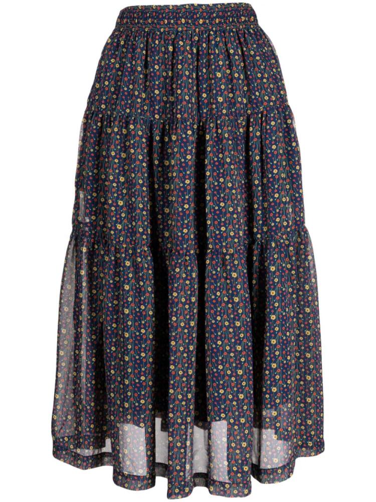 CHOCOOLATE floral-print tiered skirt - Blue Cover