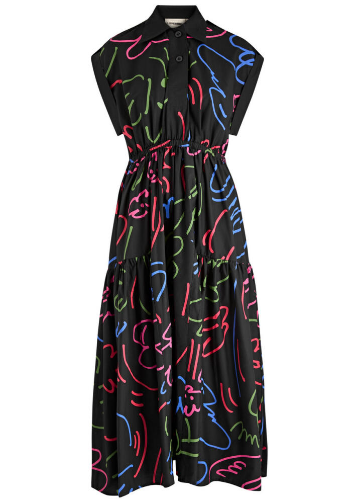 Lovebirds Orient Printed Cotton-poplin Midi Dress - Black Cover