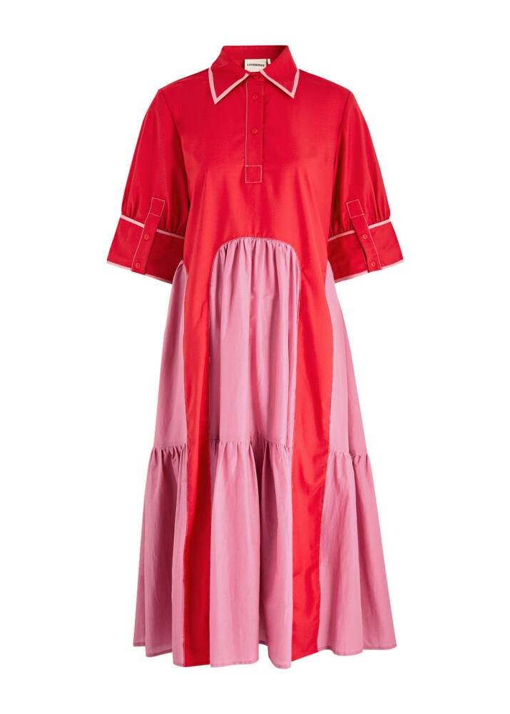 Lovebirds Colour-blocked Twill Midi Shirt Dress - Red And Pink Cover