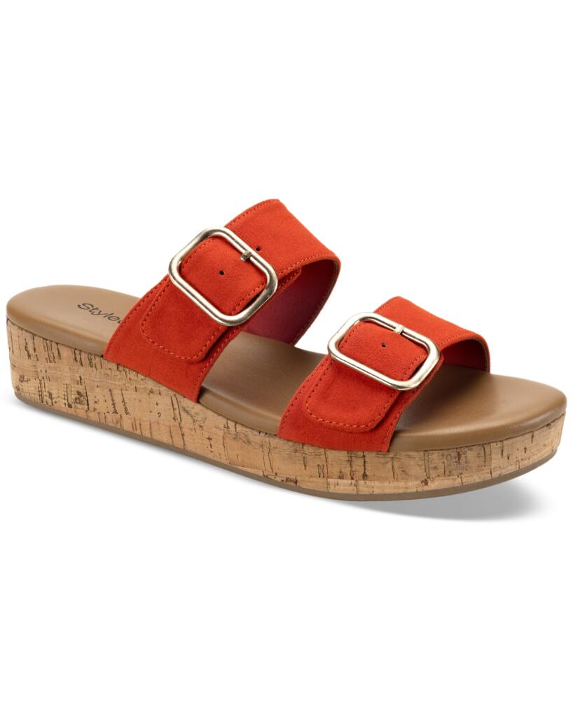 Style & Co Women's Temppestt Slip On Double Buckle Wedge Sandals, Created for Macy's - Paprika Cover