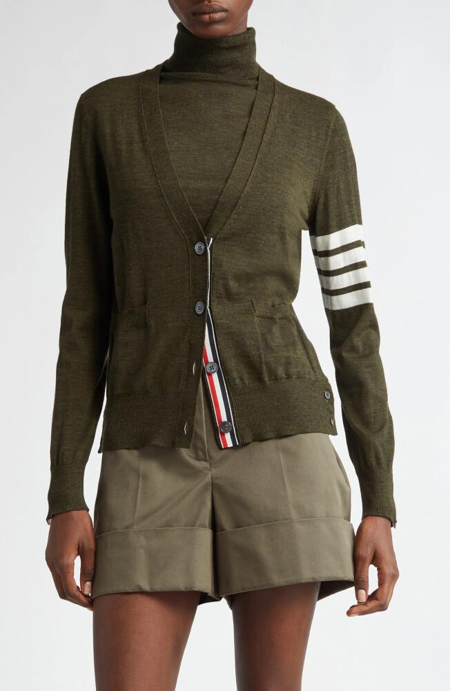 Thom Browne 4-Bar Virgin Wool Cardigan in Dark Green Cover