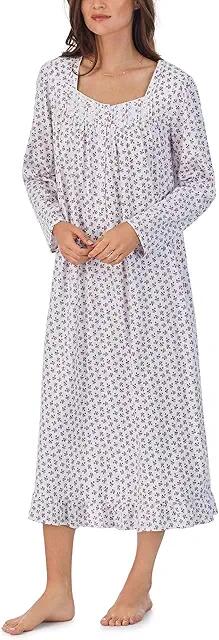 Eileen West Long Sleeve Long Gown (White Floral) Women's Pajama Cover