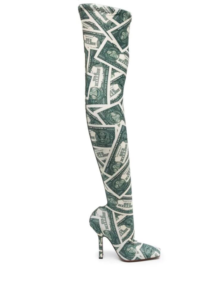 VETEMENTS Million Dollar Boomerang thigh-high 115mm boots - Green Cover