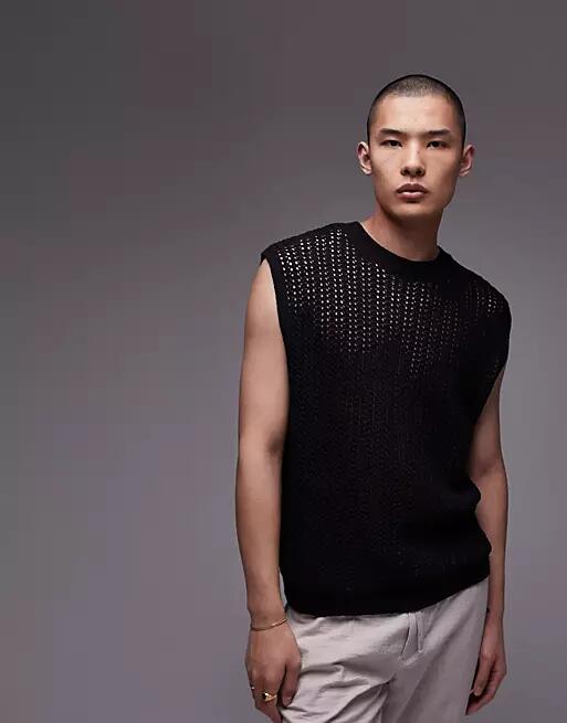 Topman knit crochet tank in black Cover