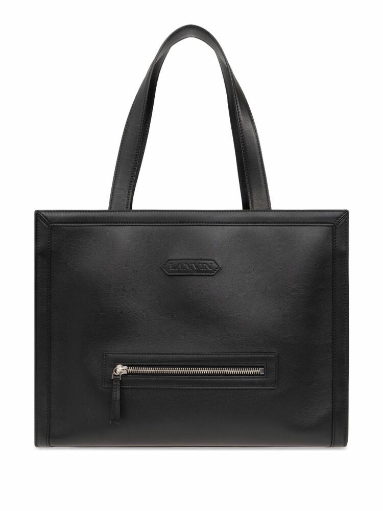 Lanvin logo-patch leather tote bag - Black Cover