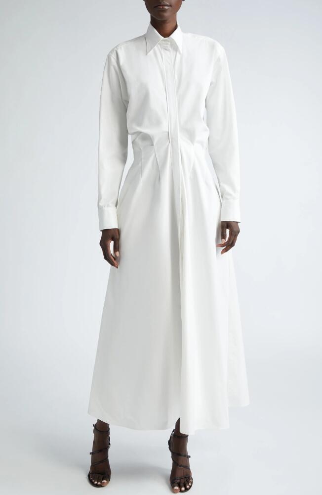 Brandon Maxwell The Celeste Long Sleeve Cotton Poplin Maxi Shirtdress in White Cover