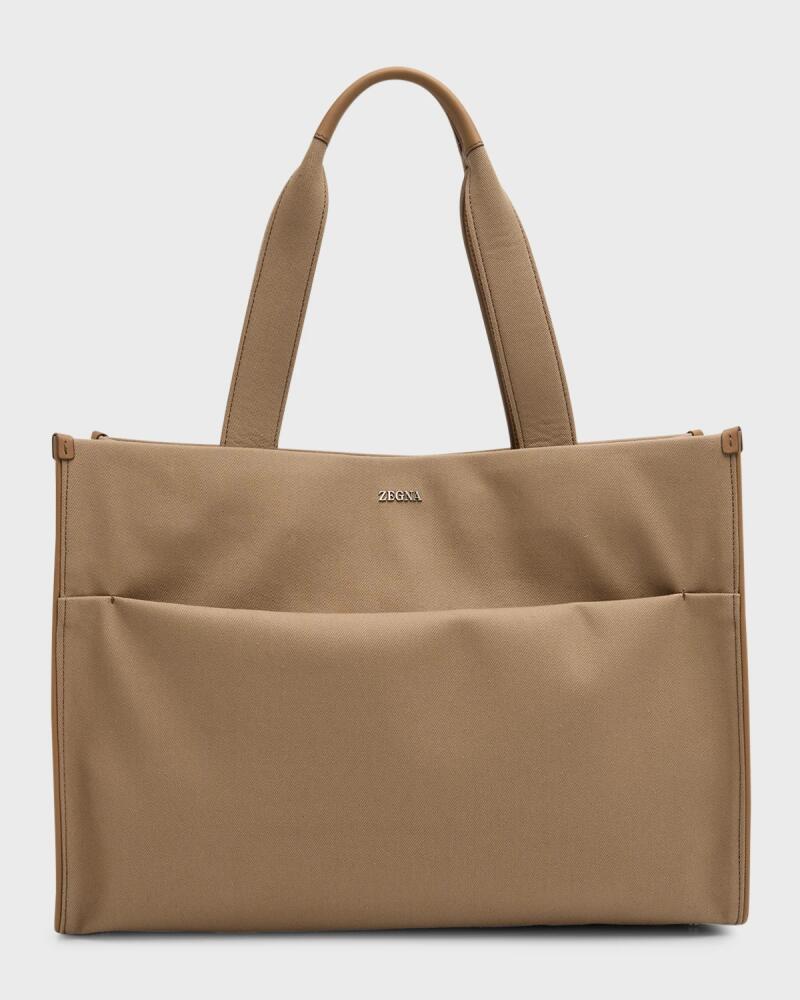 ZEGNA Men's Canvas and Leather Tote Bag Cover