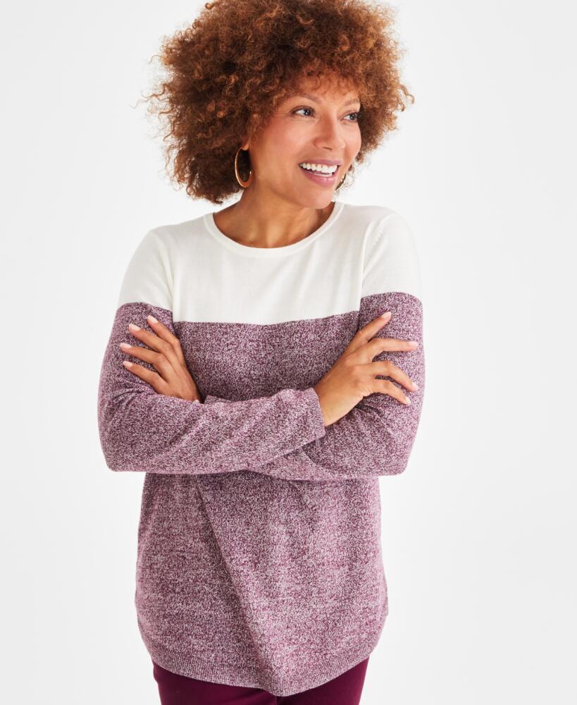 Style & Co Women's Crewneck Cotton Colorblocked Sweater, Created for Macy's - Berried Treasure Cover