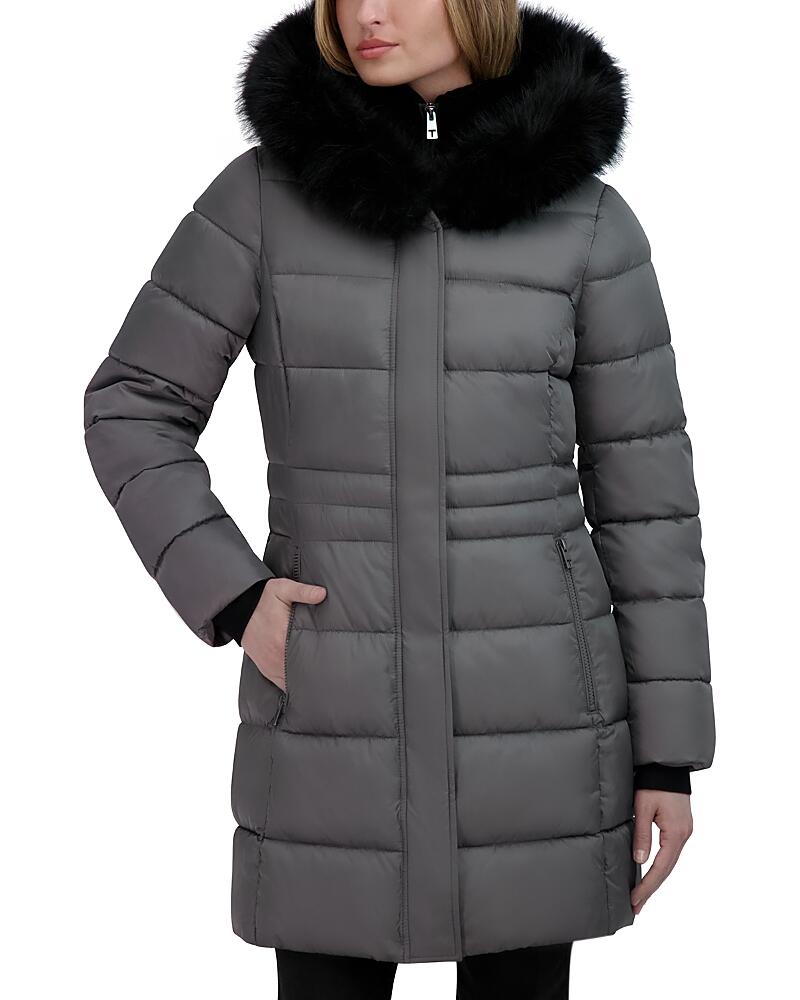 Tahari Dana Hooded Faux Fur Trim Puffer Coat Cover