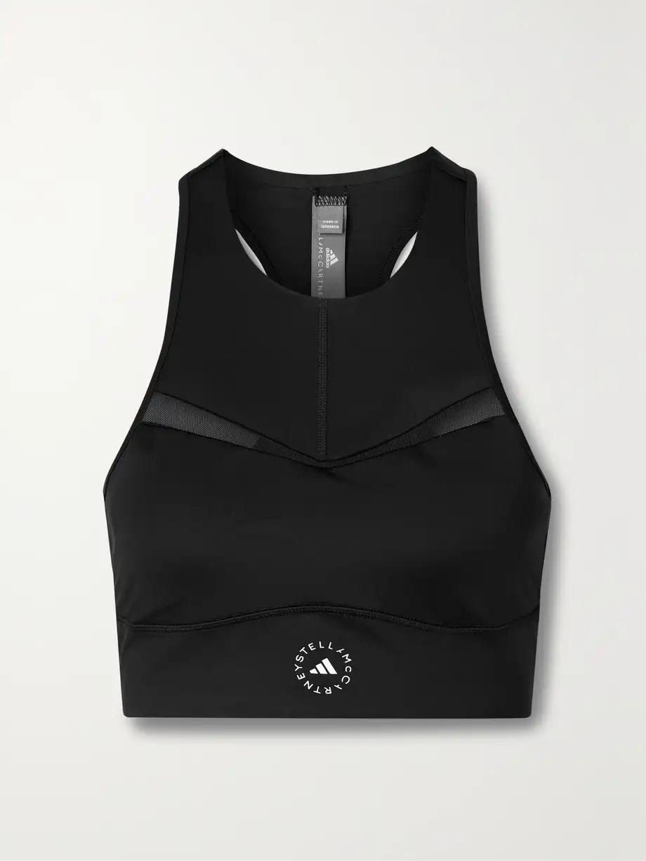 adidas by Stella McCartney - Truepurpose Mesh-trimmed Printed Stretch Recycled Sports Bra - Black Cover