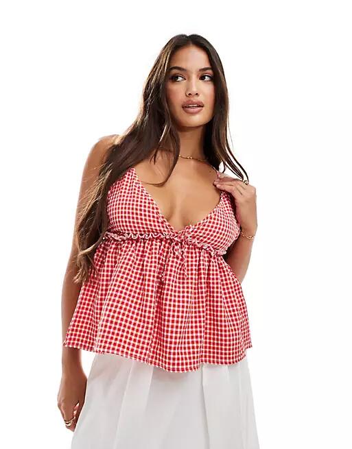 Miss Selfridge gingham peplum cami top-Neutral Cover