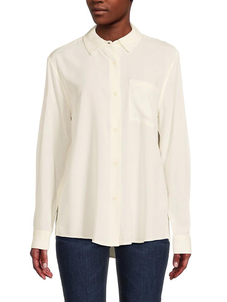 T Tahari Women's Classic Pocket Button Down Shirt - Ivory Cover