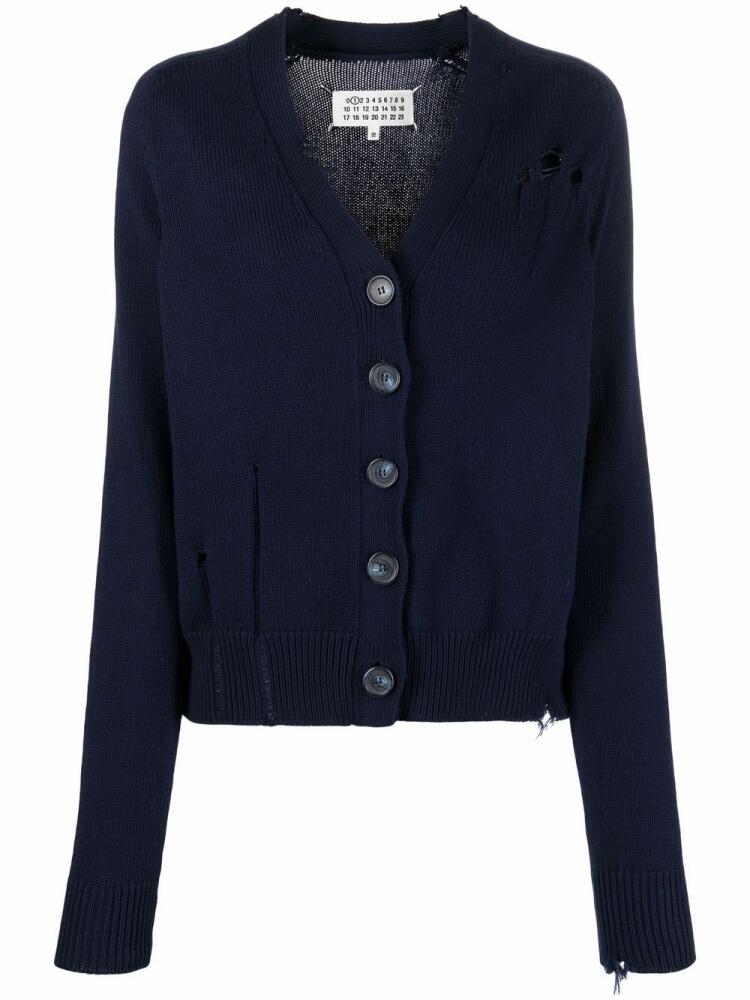 Maison Margiela distressed-finish V-neck cardigan - Blue Cover