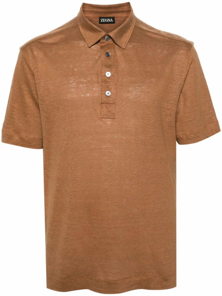 Zegna short-sleeve linen polo shirt - Brown Cover