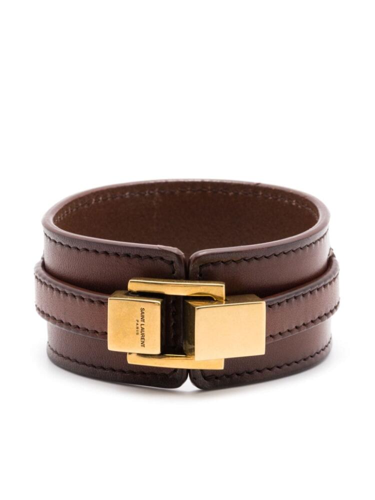 Saint Laurent engraved-logo leather bracelet - Brown Cover