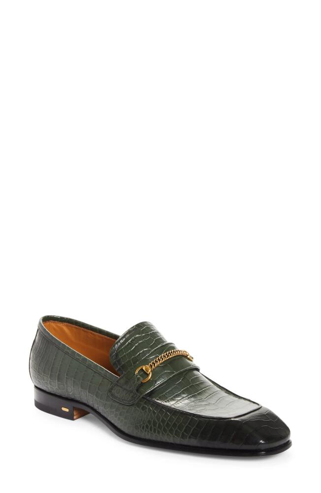 TOM FORD Bailey Chain Croc Embossed Loafer in Rifle Green Cover