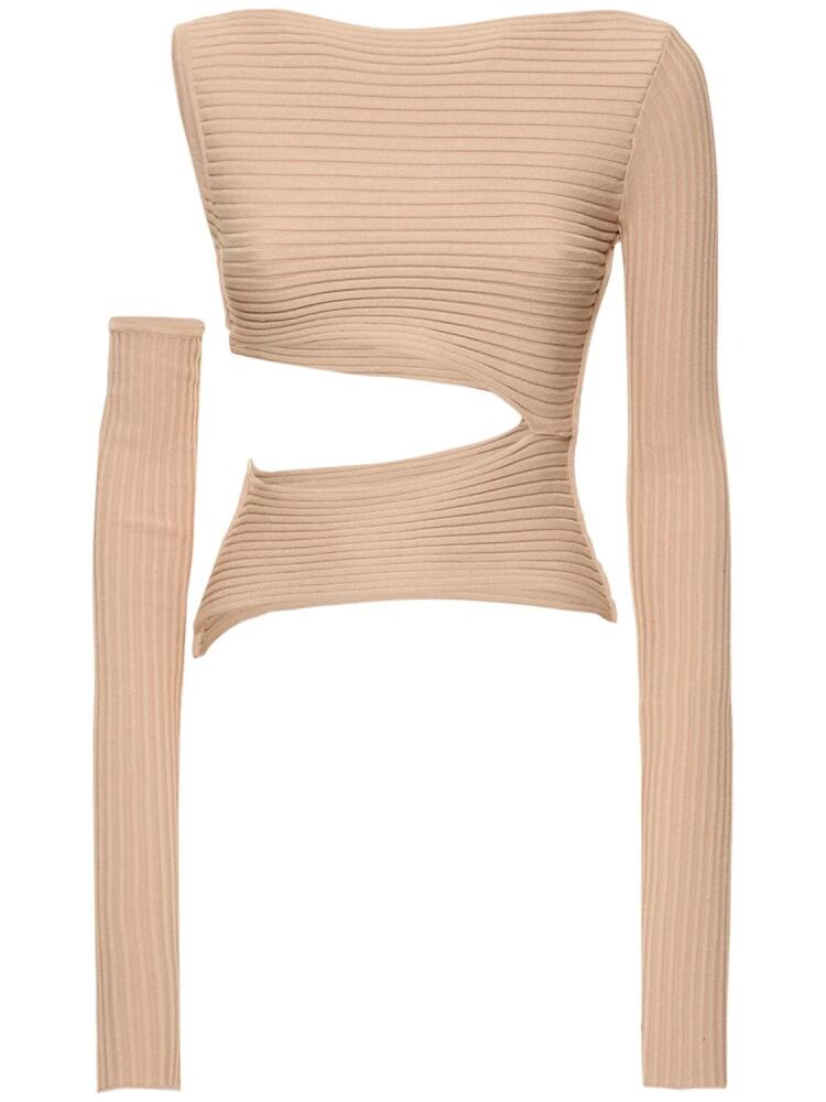 ANDREADAMO Ribbed Knit Cutout Long Sleeve Top Cover