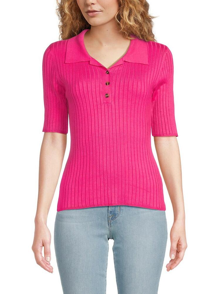 Saks Fifth Avenue Women's Ribbed Polo - Bright Pink Cover