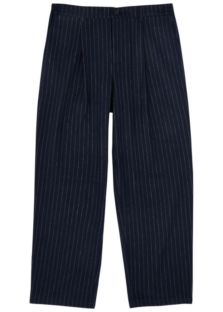 Wax London Malham Pinstriped Wool-blend Trousers - Navy Cover