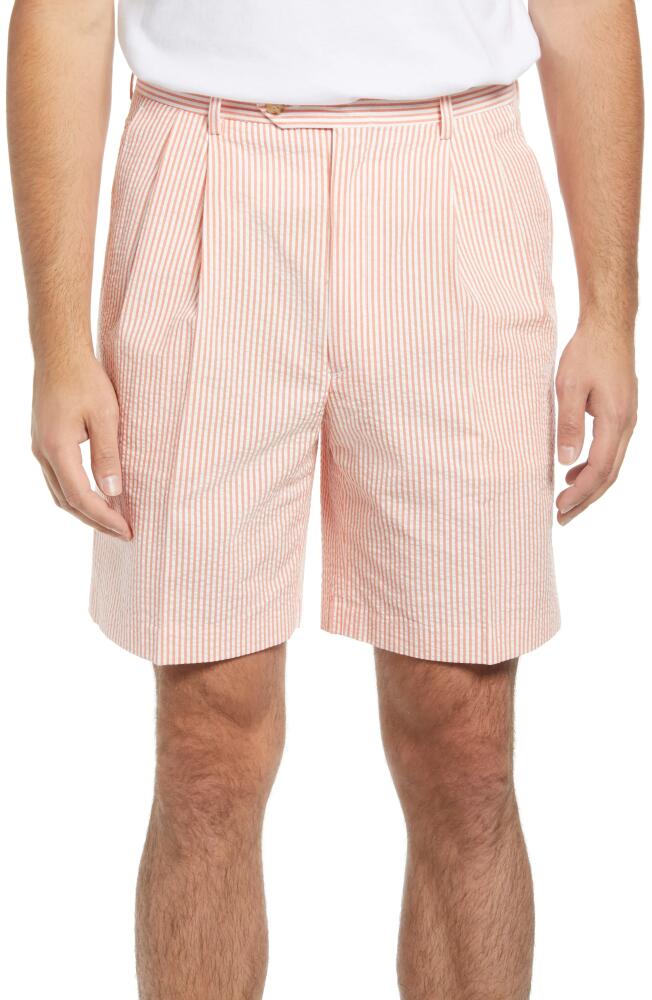 Berle Pleated Seersucker Shorts in Orange Cover