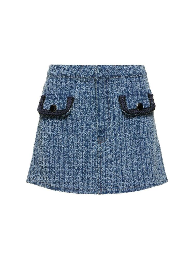 SELF-PORTRAIT Textured Cotton Denim Mini Skirt Cover