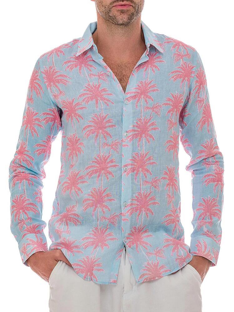 Ranee's Men's Palm Tree Print Linen Shirt - Turquoise Cover