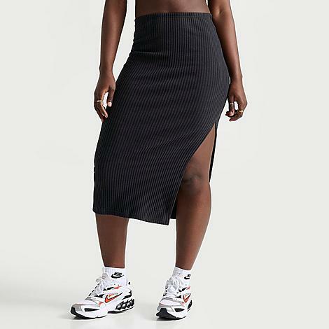 Nike Women's Sportswear Chill Knit Ribbed Midi Skirt in Black/Black Cover