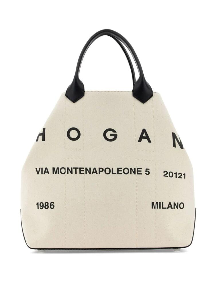 Hogan script canvas tote bag - Neutrals Cover