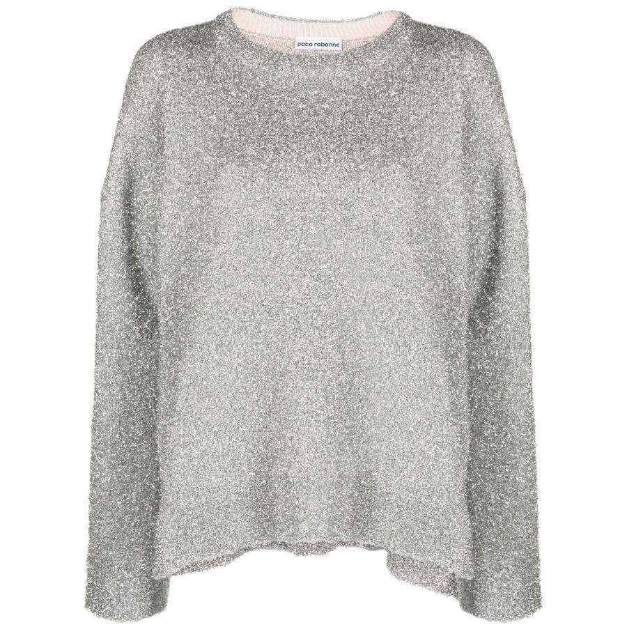 Rabanne Ladies Light Silver Metallic Tinsel-Finish Jumper Cover