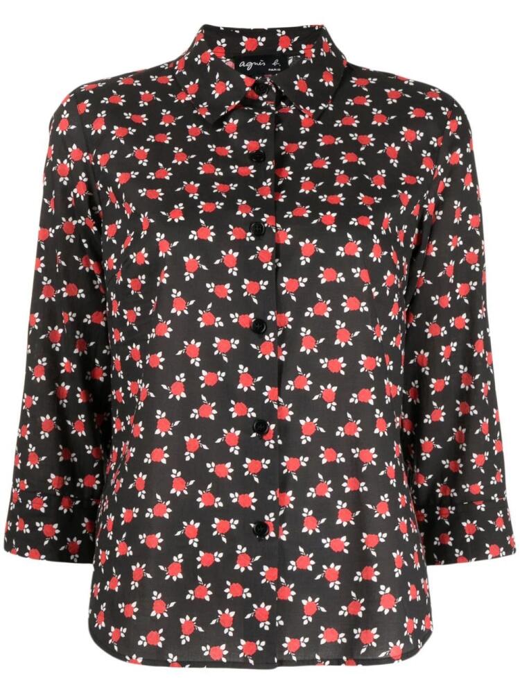 agnès b. three-quarter-sleeves print shirt - Black Cover