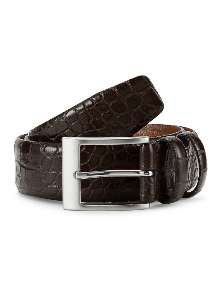 W. Kleinberg Men's Croc Embossed Leather Belt - Chocolate Cover