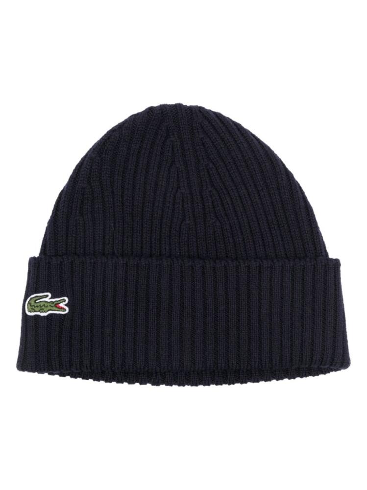 Lacoste logo-patch ribbed-knit beanie - Blue Cover