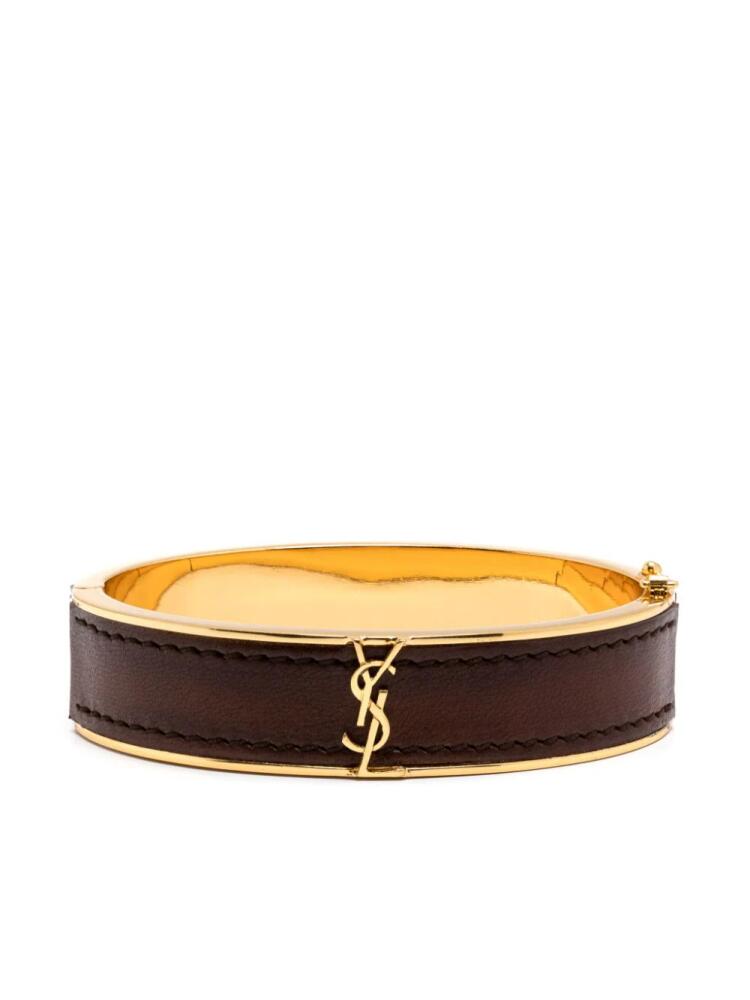 Saint Laurent Cassandre-logo leather-detail bracelet - Gold Cover