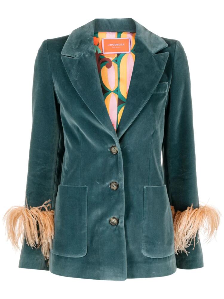 La DoubleJ Keaton feather-trim velvet blazer - Blue Cover