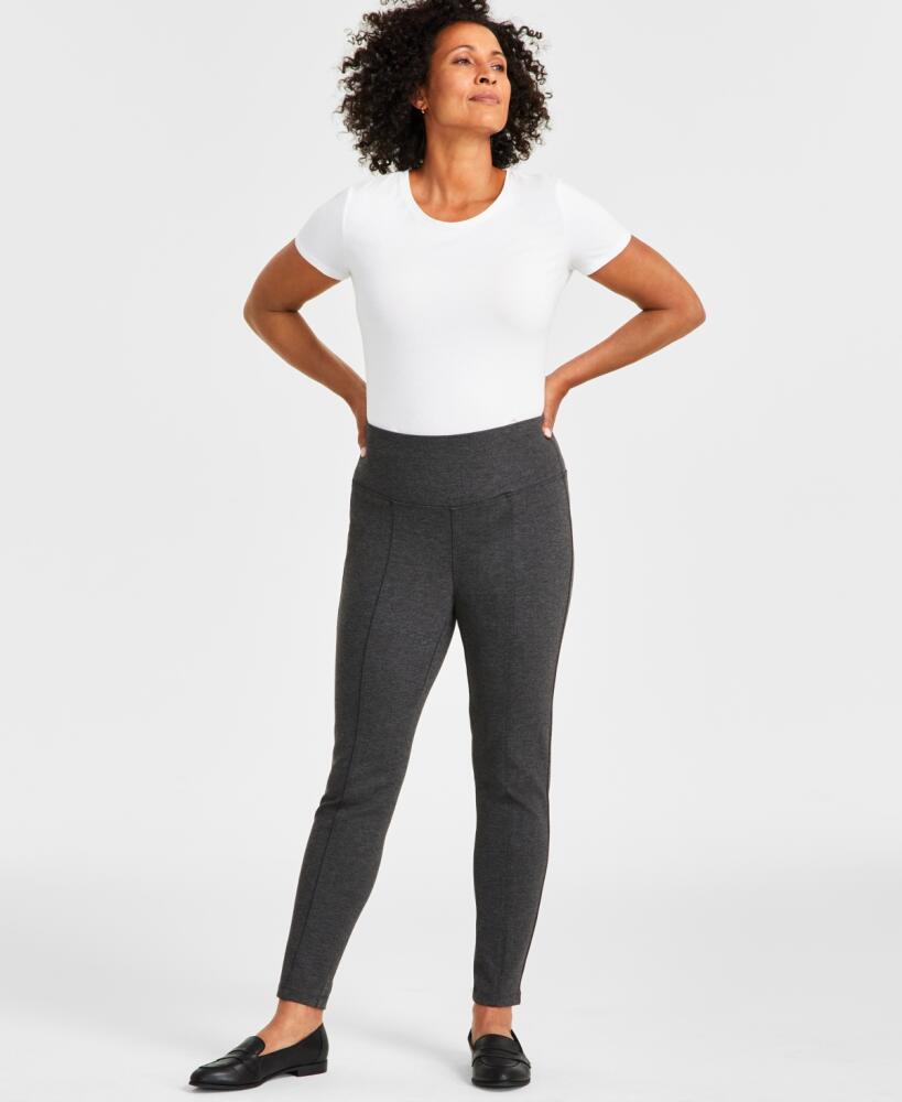 Style & Co Petite Ponte-Knit Mid-Rise Pants, Short Inseam, Created for Macy's - Charcoal Heather Cover