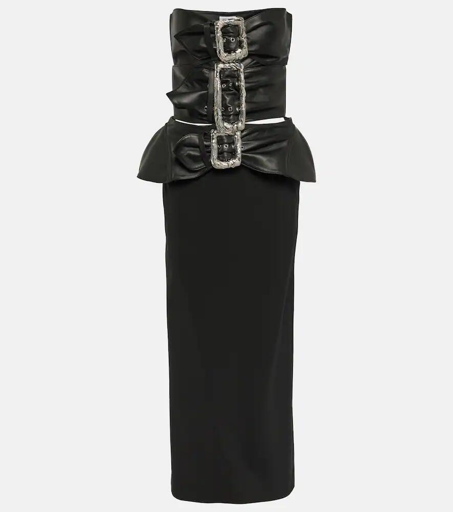 Jean Paul Gaultier Leather-trimmed buckle-detail bustier gown Cover