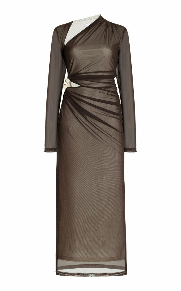 Significant Other - Nina Ruched Cutout Mesh Midi Dress - Brown Cover